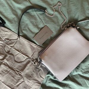 NWT All Saints Fletcher Handbag- Grey Leather Silver Hardware